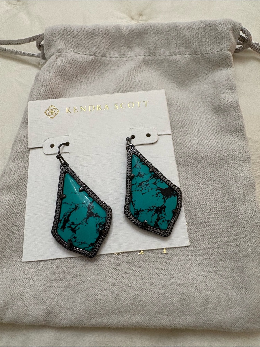 Kendra Scott Turquoise-Teal Blackened Metal Geometric Drop Earrings